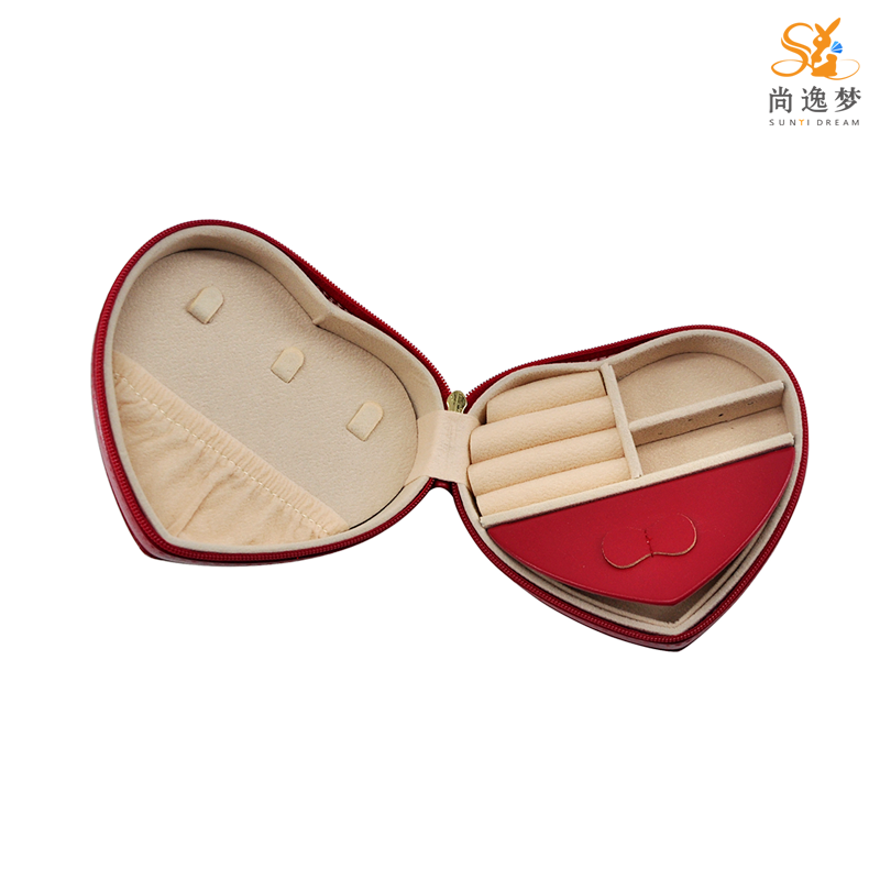 Red Napa Leather Heart Shape Red Color Travel Jewelry Box